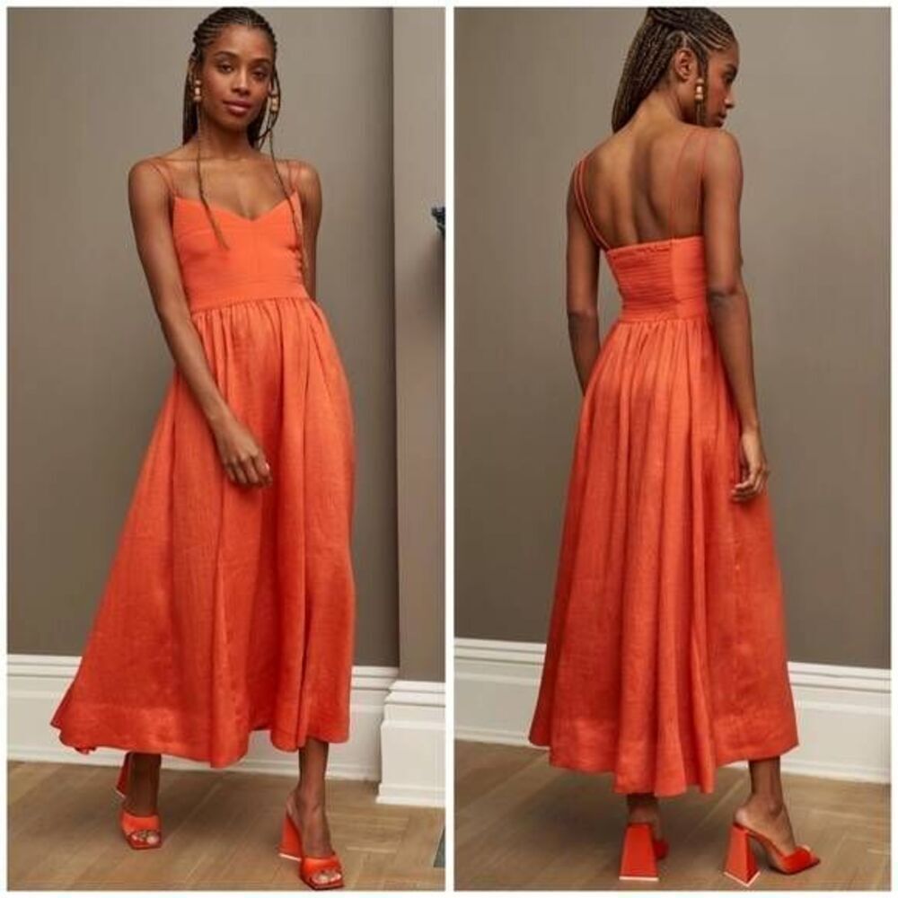 La Ligne Vibrant Orange Spaghetti-Strap Maxi Dress